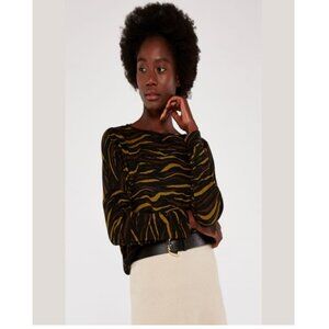 Apricot Abstract Zebra Oversized Dolman Batwing Sleeve Cuta Top, Size Medium